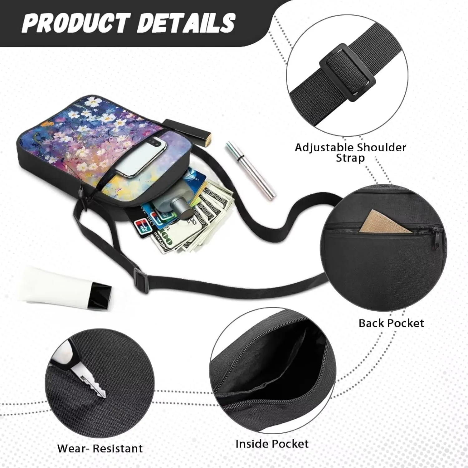 TODIYADDU Messenger Bag for Women Men Mini Shoulder Bag with Adjustable Straps Trendy Crossbody Sling Bag for Cell Phone Keys
