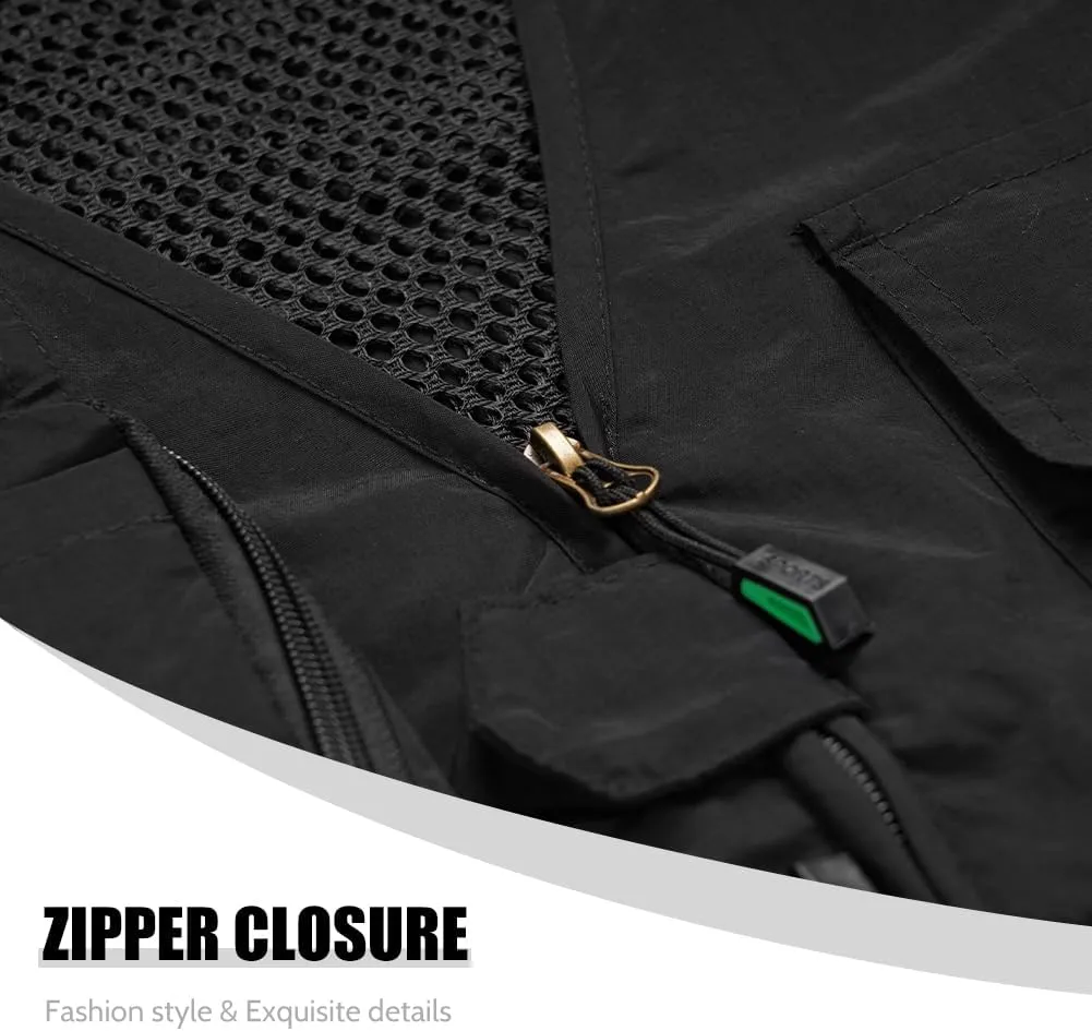 TOLOER Men's Summer Fishing Vest Multi Pockets Casual Vests Waterproof Quick Dry Outdoor Mountain Photography