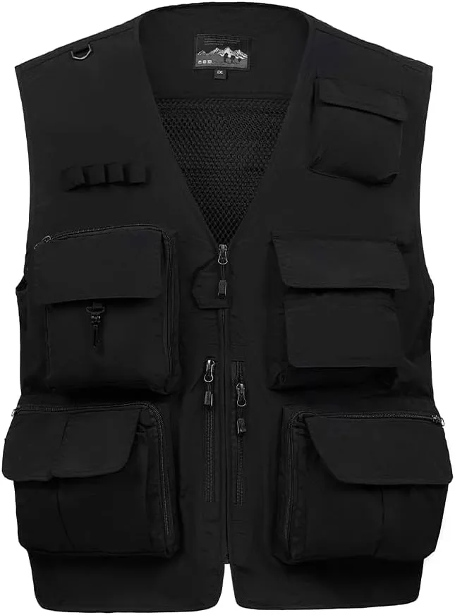 TOLOER Men's Summer Fishing Vest Multi Pockets Casual Vests Waterproof Quick Dry Outdoor Mountain Photography
