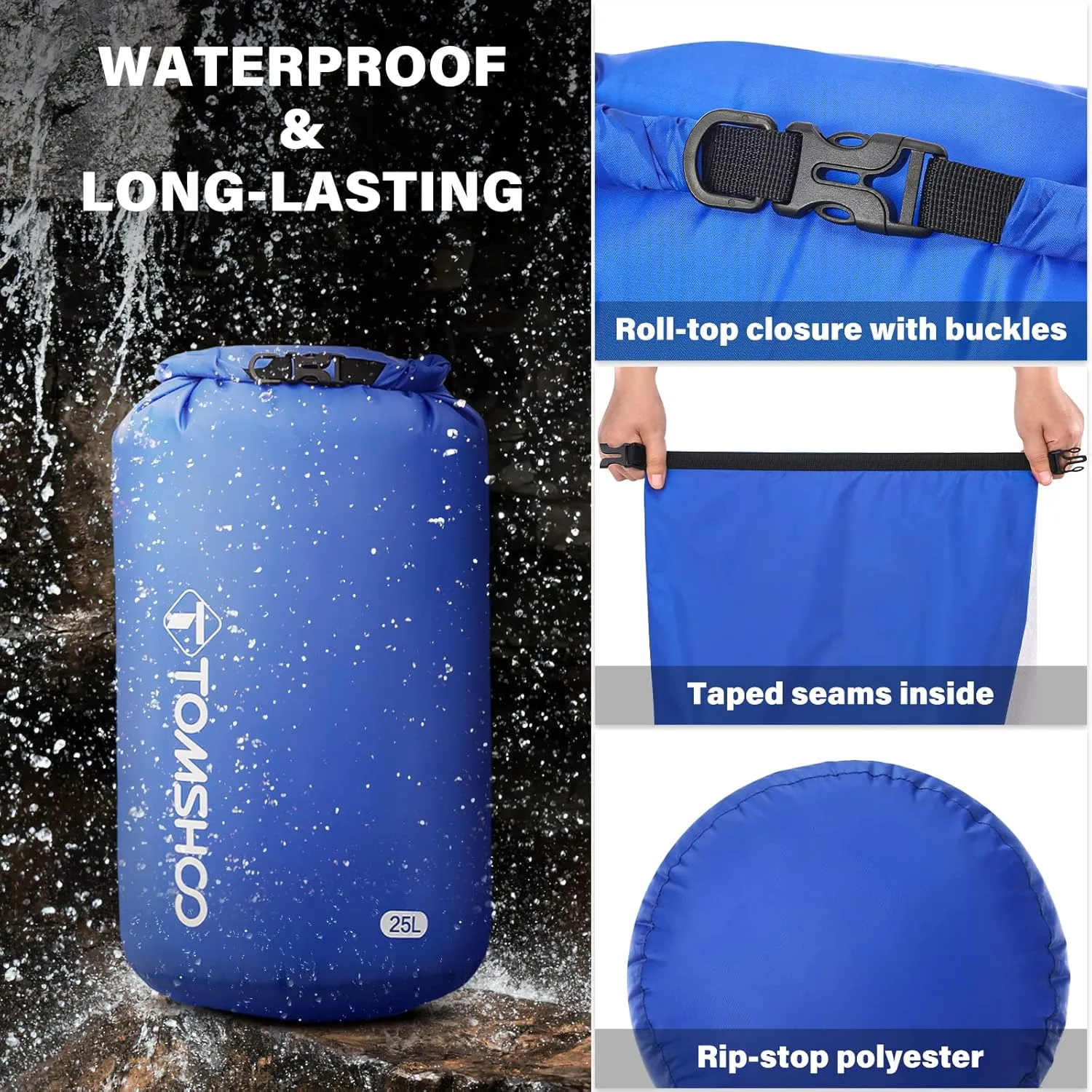TOMSHOO Dry Bag 3-Pack/5-Pack, Lightweight Waterproof Bags Roll Top Sack Set Keeps Gear Dry for Hiking, Beach, Fishing, Kayaking, Boating, Swimming, Camping