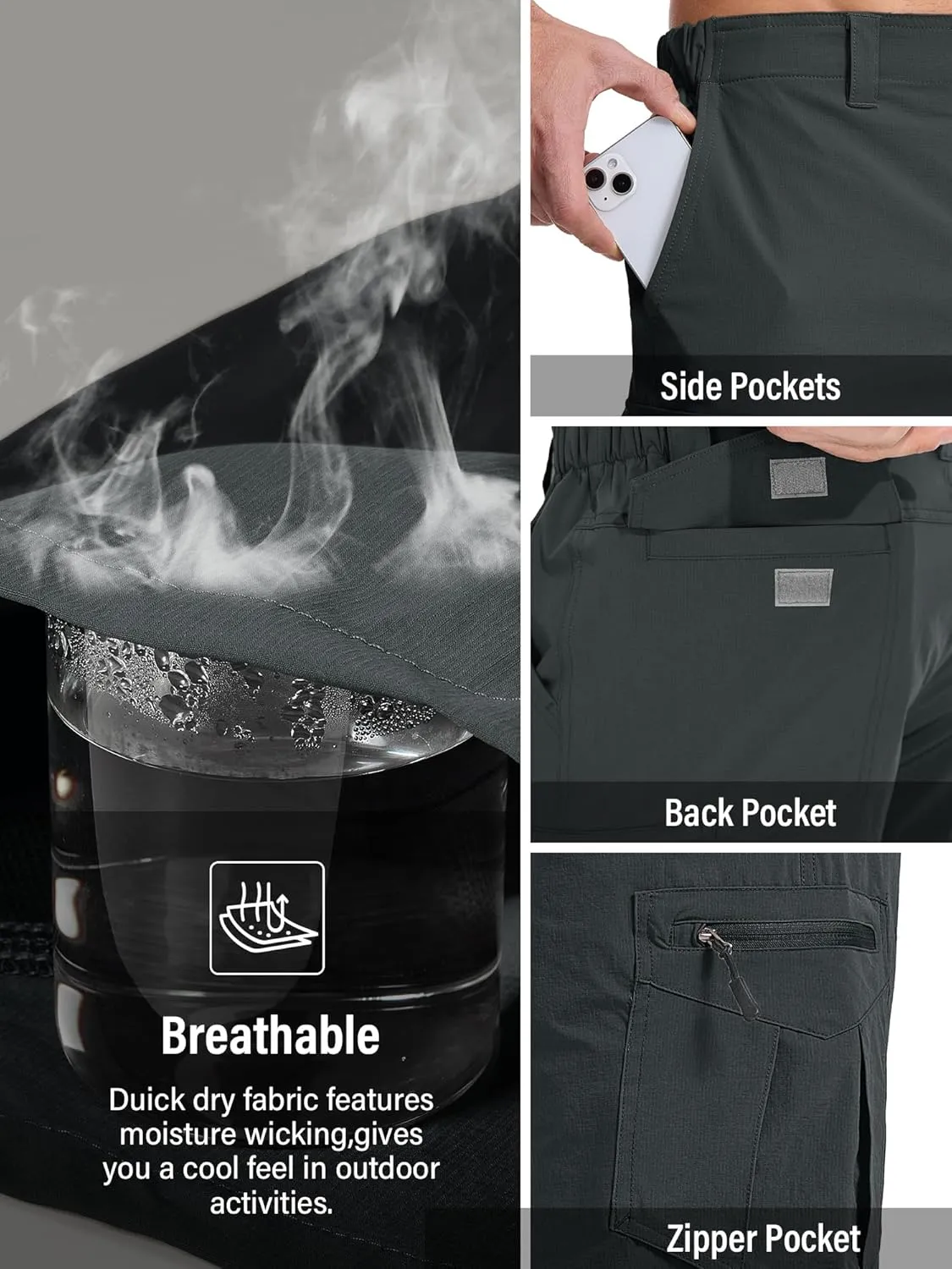 Toomett Mens Hiking Cargo Shorts Quick Dry Lightweight Travel Fishing Camping Golf Shorts with Multi Pockets