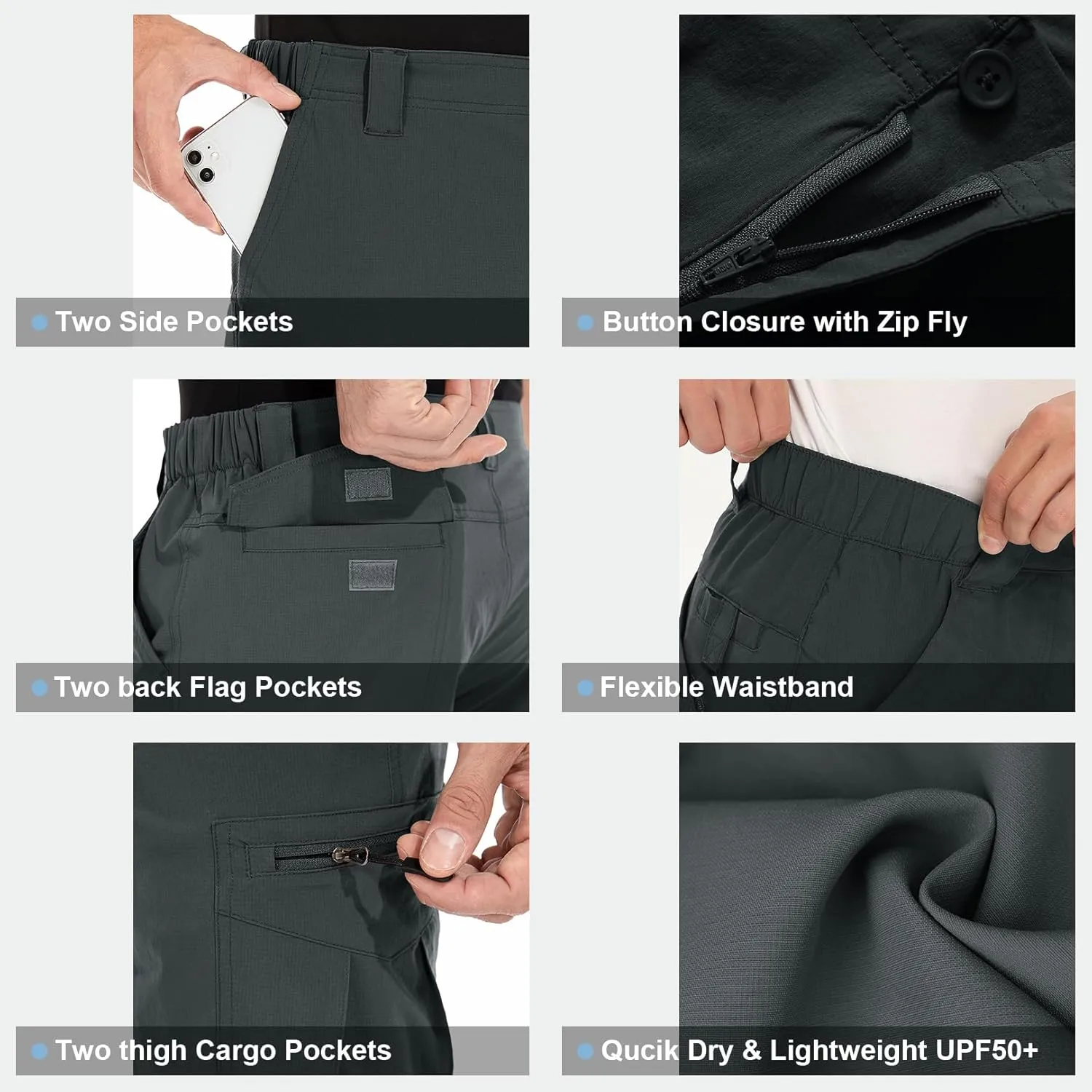 Toomett Mens Hiking Cargo Shorts Quick Dry Lightweight Travel Fishing Camping Golf Shorts with Multi Pockets