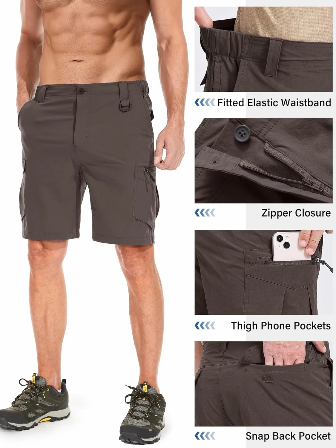 Toomett Mens Hiking Cargo Shorts Quick Dry Lightweight Travel Fishing Camping Golf Shorts with Multi Pockets