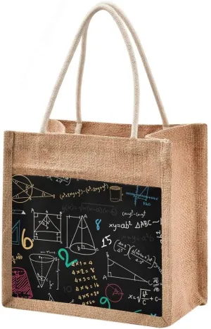 Tote Bag Math Formula Diagram Education Blackboard Multicolored Jute Burlap Wedding Bridesmaid Gift Bag Grocery Storage Bag