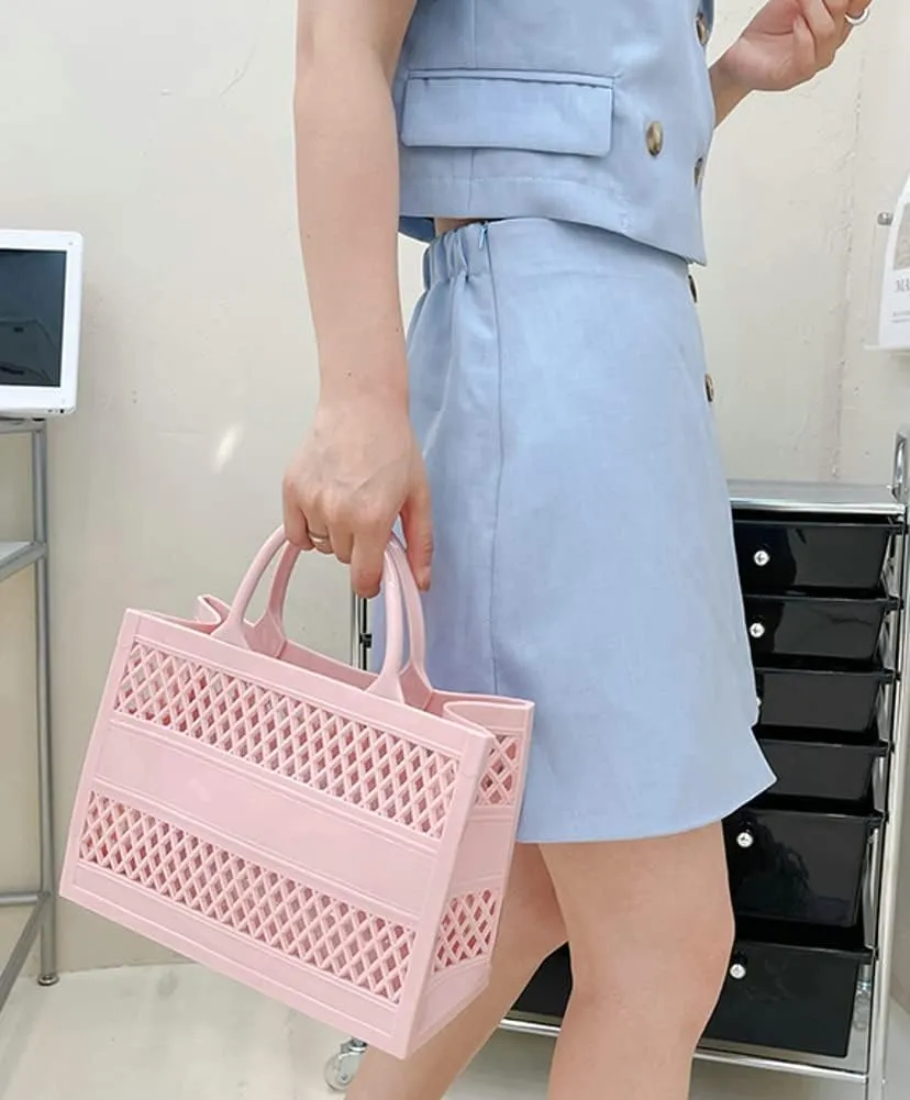 Tote Bag Purses for Women Summer Mesh Beach Tote Bag Large Capacity Shopping Basket Top Handle Handbag Jelly Storage Bag