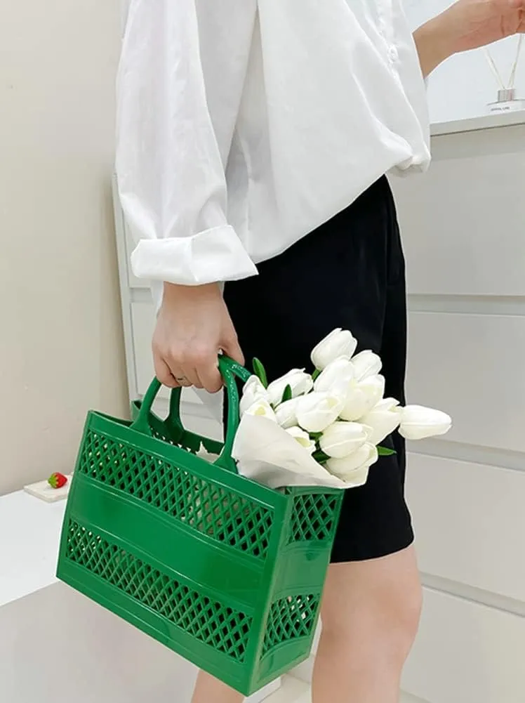 Tote Bag Purses for Women Summer Mesh Beach Tote Bag Large Capacity Shopping Basket Top Handle Handbag Jelly Storage Bag