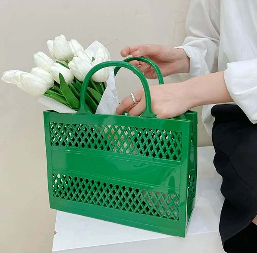 Tote Bag Purses for Women Summer Mesh Beach Tote Bag Large Capacity Shopping Basket Top Handle Handbag Jelly Storage Bag