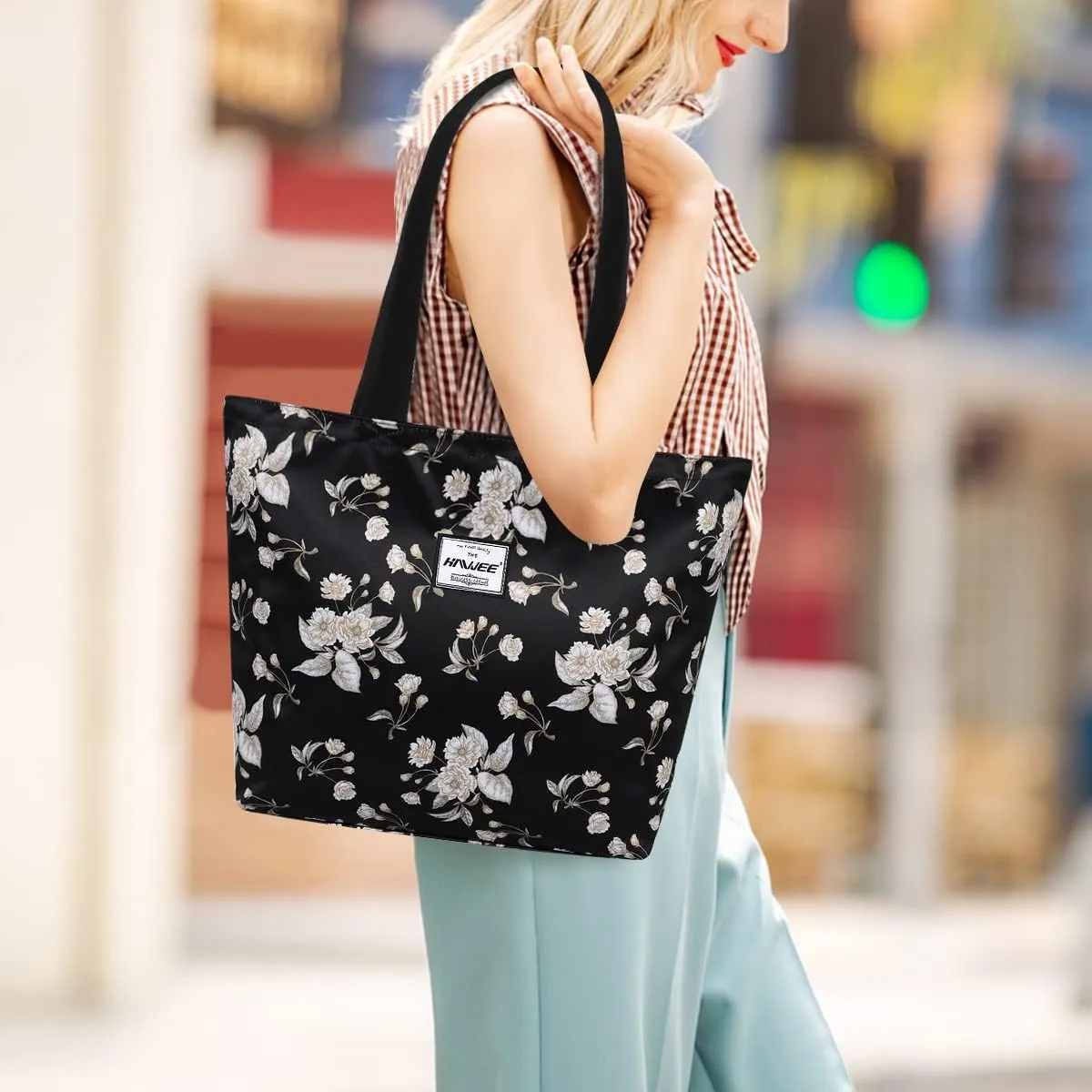 Tote Bag with Zipper for Women Inside Mesh Pocket Heavy Duty Casual Anti-water Cloth Travel Shoulder Handbag