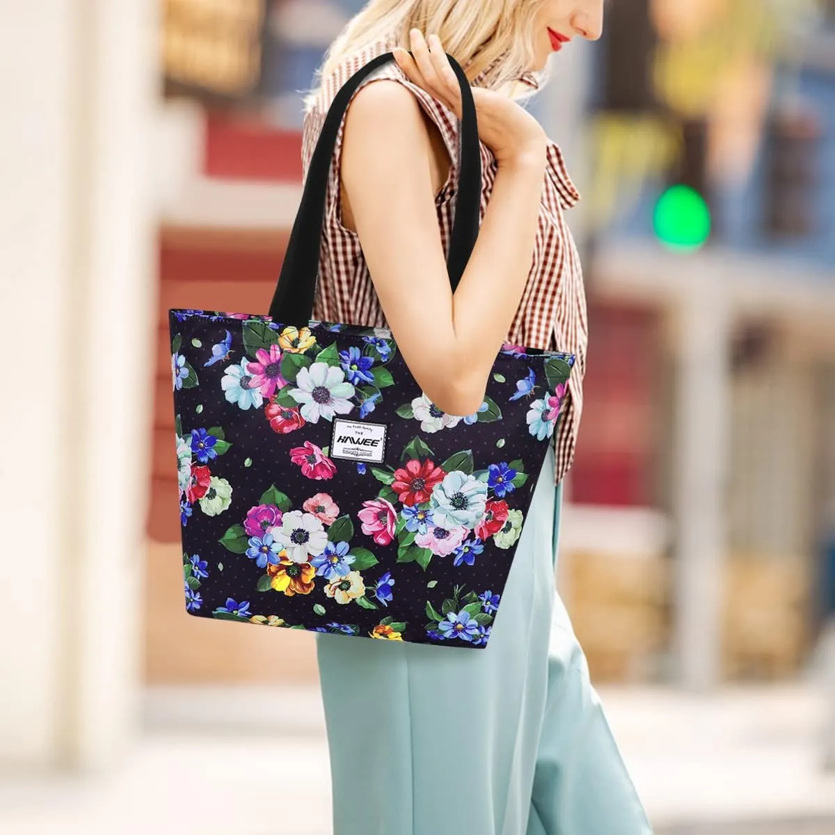 Tote Bag with Zipper for Women Inside Mesh Pocket Heavy Duty Casual Anti-water Cloth Travel Shoulder Handbag