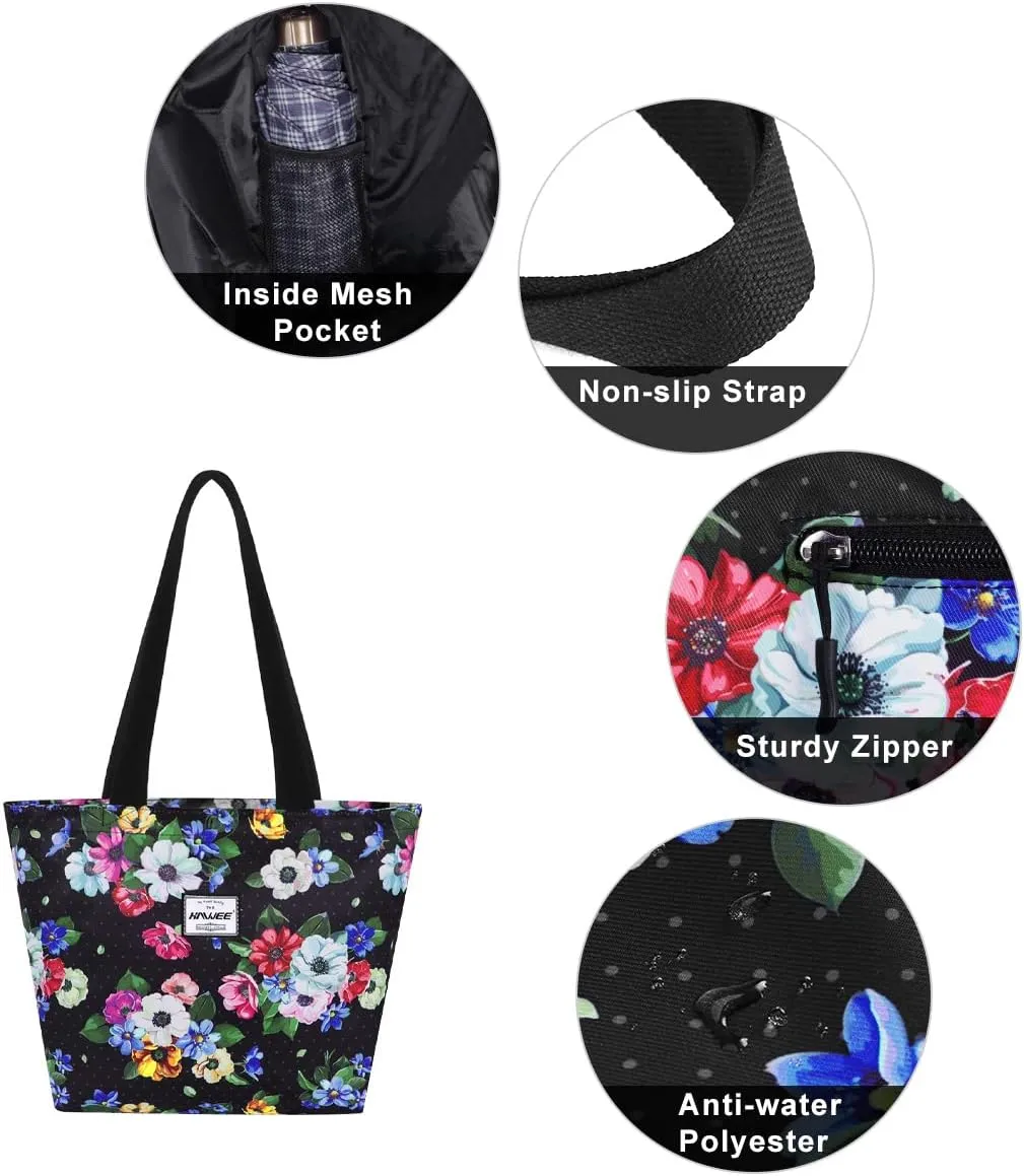 Tote Bag with Zipper for Women Inside Mesh Pocket Heavy Duty Casual Anti-water Cloth Travel Shoulder Handbag