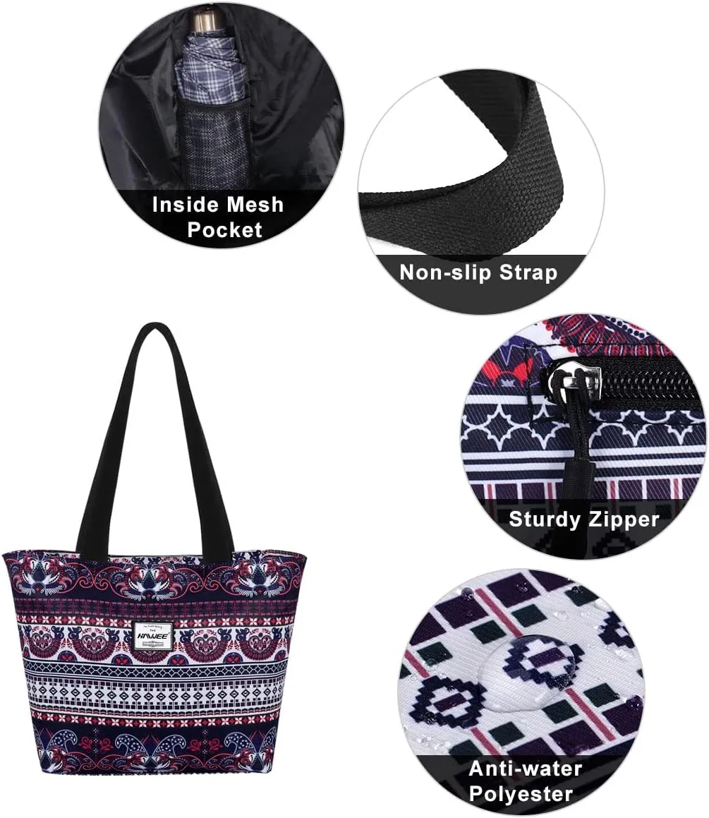 Tote Bag with Zipper for Women Inside Mesh Pocket Heavy Duty Casual Anti-water Cloth Travel Shoulder Handbag