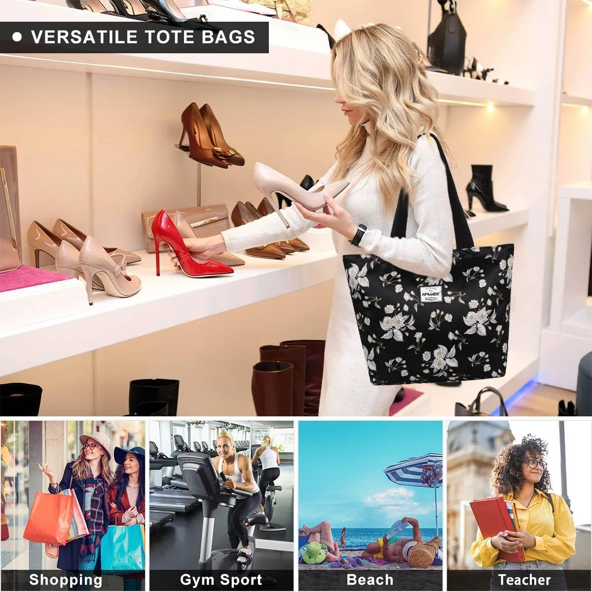 Tote Bag with Zipper for Women Inside Mesh Pocket Heavy Duty Casual Anti-water Cloth Travel Shoulder Handbag