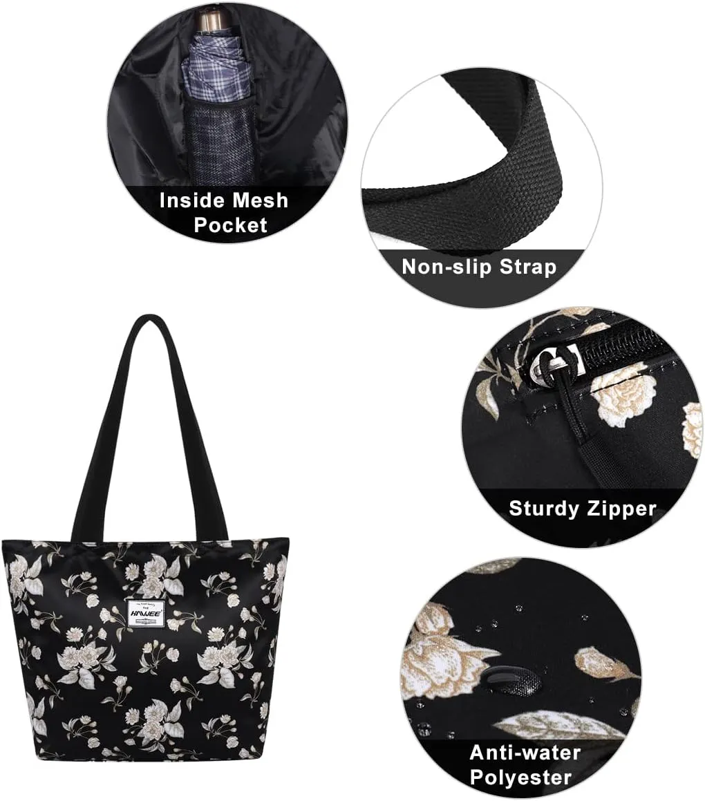 Tote Bag with Zipper for Women Inside Mesh Pocket Heavy Duty Casual Anti-water Cloth Travel Shoulder Handbag