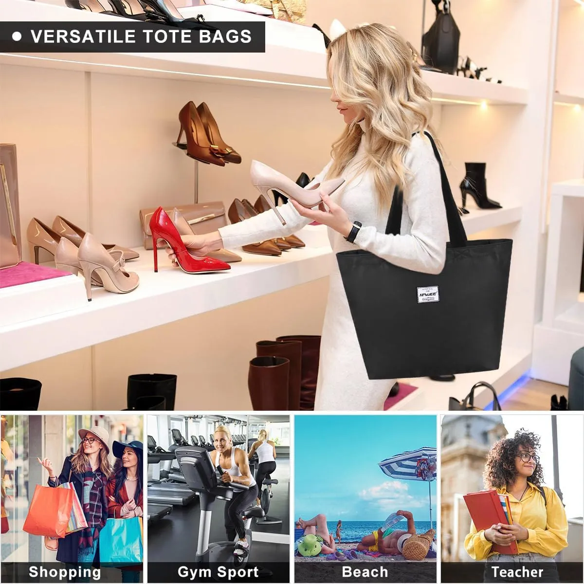 Tote Bag with Zipper for Women Inside Mesh Pocket Heavy Duty Casual Anti-water Cloth Travel Shoulder Handbag