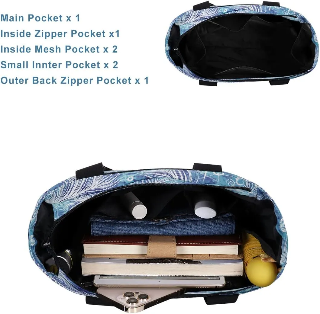 Tote Bag with Zipper for Women Inside Mesh Pocket Heavy Duty Casual Anti-water Cloth Travel Shoulder Handbag