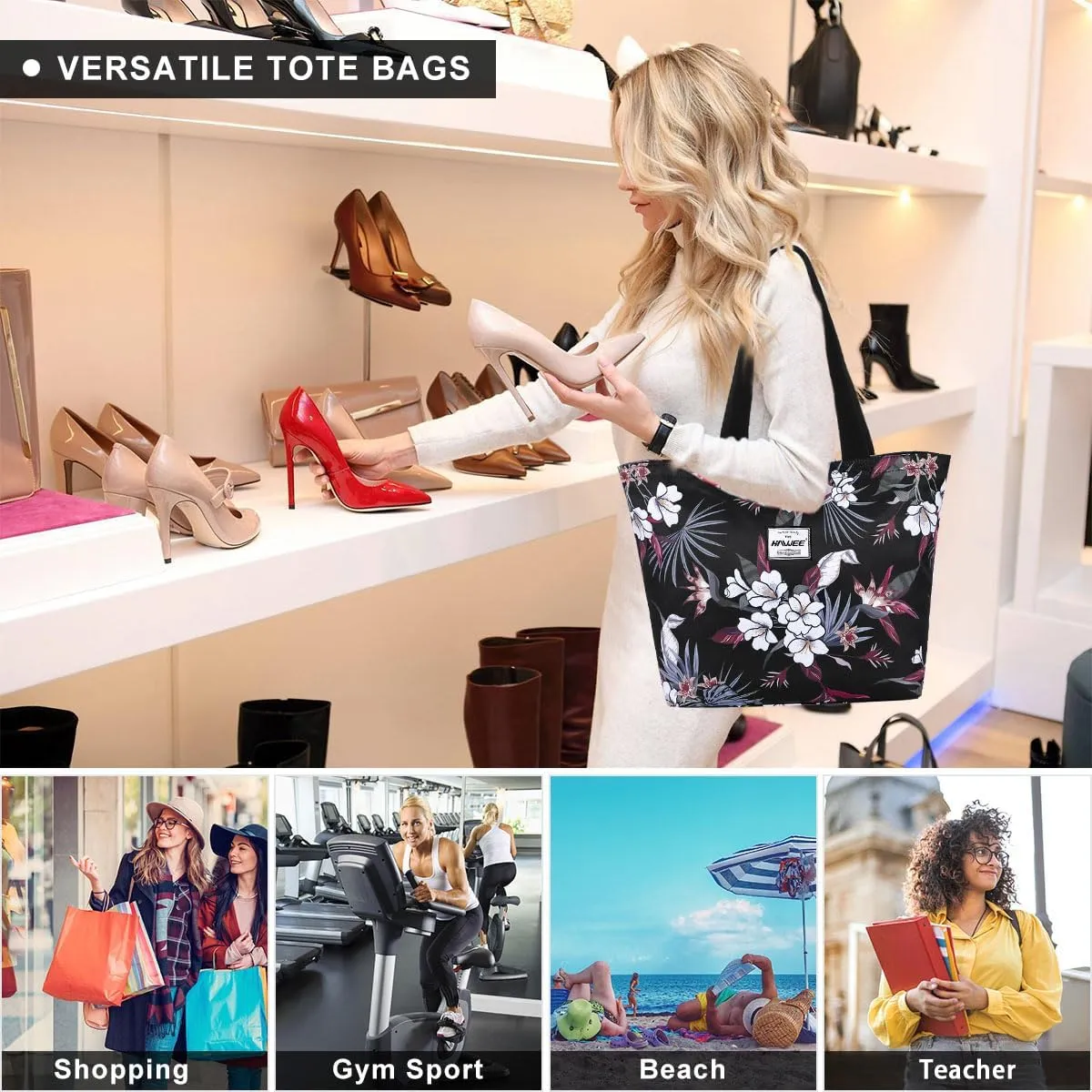 Tote Bag with Zipper for Women Inside Mesh Pocket Heavy Duty Casual Anti-water Cloth Travel Shoulder Handbag