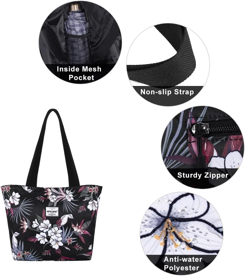 Tote Bag with Zipper for Women Inside Mesh Pocket Heavy Duty Casual Anti-water Cloth Travel Shoulder Handbag