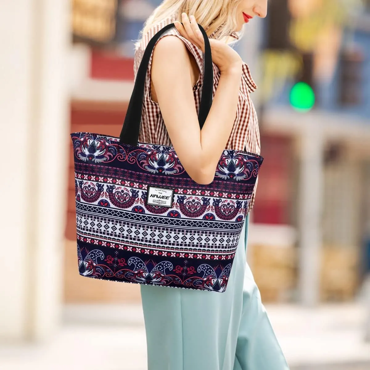 Tote Bag with Zipper for Women Inside Mesh Pocket Heavy Duty Casual Anti-water Cloth Travel Shoulder Handbag