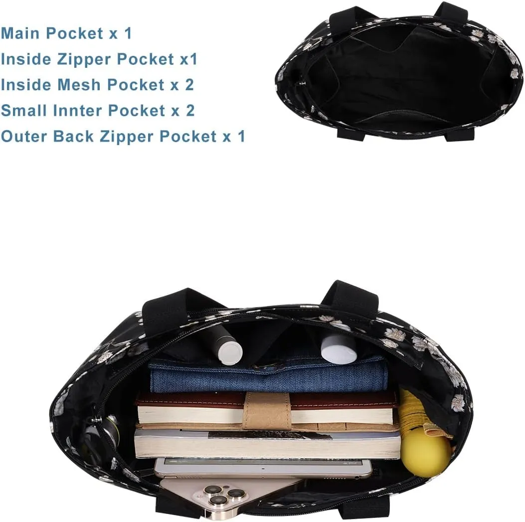 Tote Bag with Zipper for Women Inside Mesh Pocket Heavy Duty Casual Anti-water Cloth Travel Shoulder Handbag
