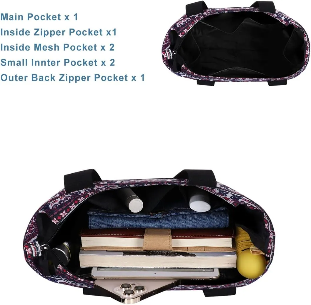 Tote Bag with Zipper for Women Inside Mesh Pocket Heavy Duty Casual Anti-water Cloth Travel Shoulder Handbag