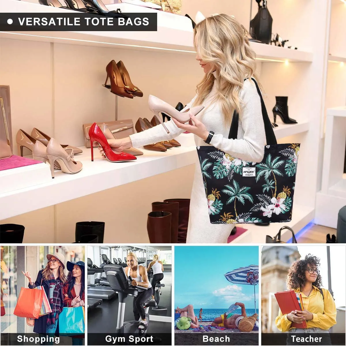 Tote Bag with Zipper for Women Inside Mesh Pocket Heavy Duty Casual Anti-water Cloth Travel Shoulder Handbag