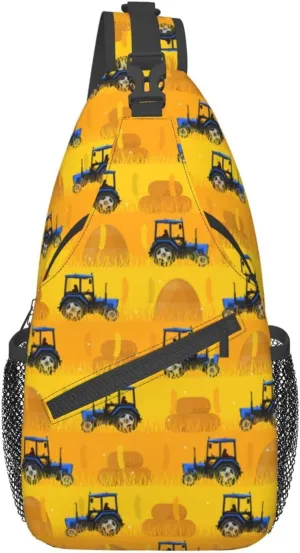 Tractors Decoration Wood Pile Ripe Rice Ears Chest Sling Bag Crossbody Shoulder Backpack Bag Gym Cycling Travel Hiking Daypack Cross bag