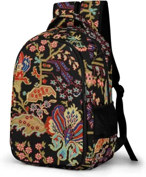 Traditional Digital Flowers Travel Laptop Backpack Ethnic Thai Ikat Large Casual Daypack Durable Work Computer Camping Back Packs Bags for Women Men