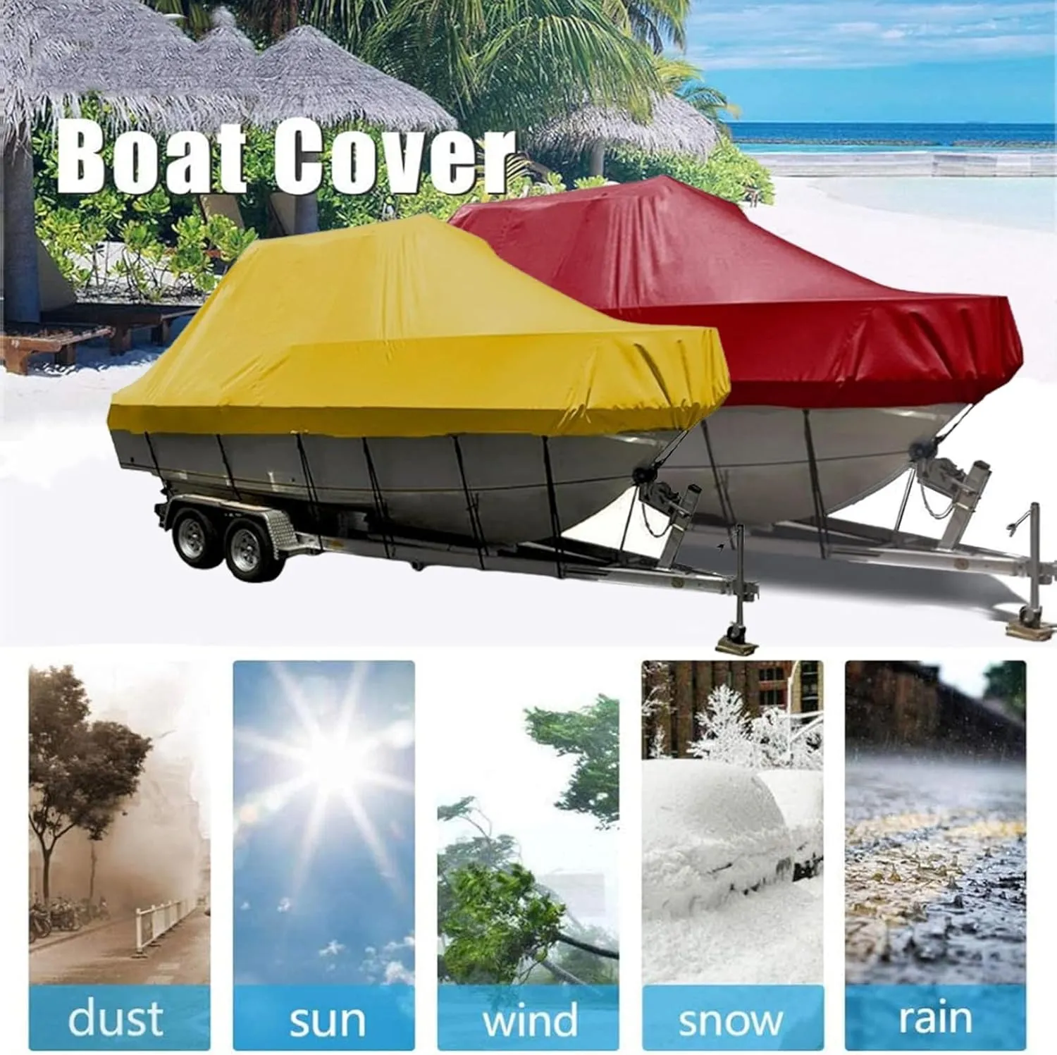 Trailerable Boat Covers,Waterproof UV Resistant 600D Heavy Duty Boat Cover Boat Tarp Center Console Cover Fits V-Hull,Yacht,Fishing Boat,Utiltiy Boats,Tri-Hull(Color:Yellow,Size:17to19FT: 600x230cm)
