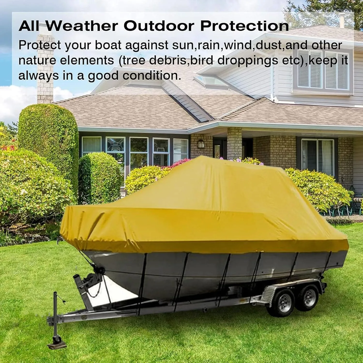 Trailerable Boat Covers,Waterproof UV Resistant 600D Heavy Duty Boat Cover Boat Tarp Center Console Cover Fits V-Hull,Yacht,Fishing Boat,Utiltiy Boats,Tri-Hull(Color:Yellow,Size:17to19FT: 600x230cm)