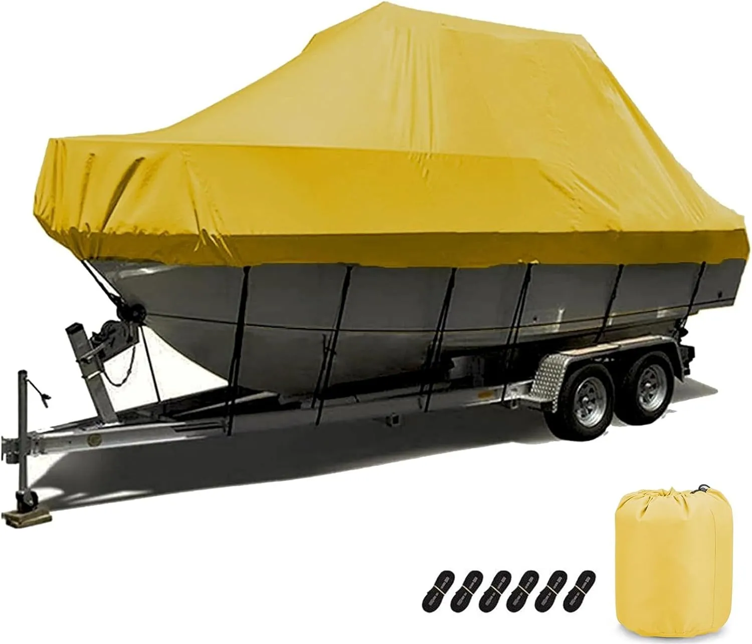 Trailerable Boat Covers,Waterproof UV Resistant 600D Heavy Duty Boat Cover Boat Tarp Center Console Cover Fits V-Hull,Yacht,Fishing Boat,Utiltiy Boats,Tri-Hull(Color:Yellow,Size:17to19FT: 600x230cm)