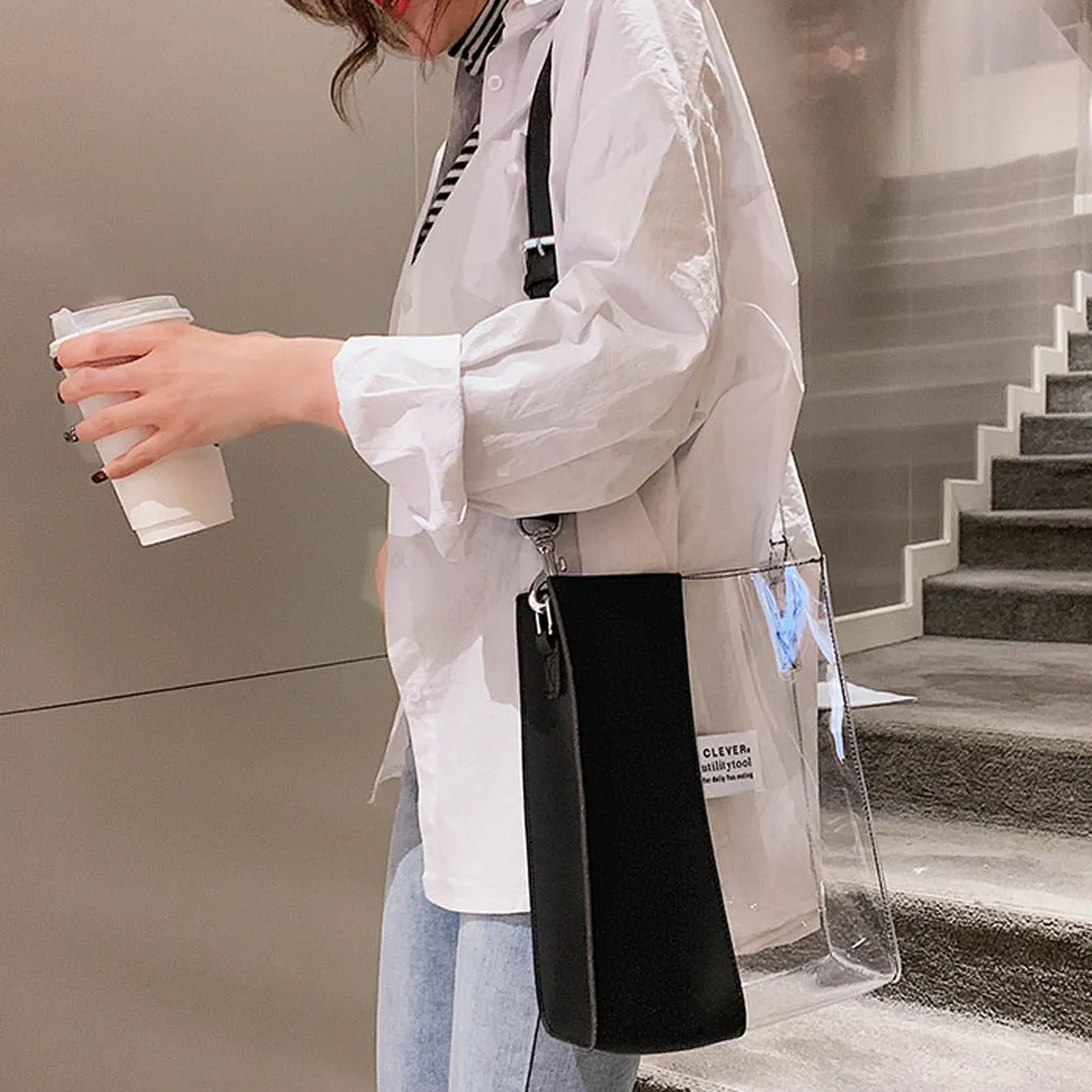 Transparent Handbag Women Waterproof Plastic Transparent Beach Bag PVC Jelly Bag Contrast Color Bag Handbag Shoulder Bags