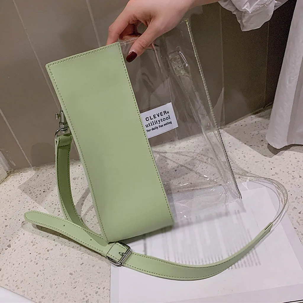 Transparent Handbag Women Waterproof Plastic Transparent Beach Bag PVC Jelly Bag Contrast Color Bag Handbag Shoulder Bags
