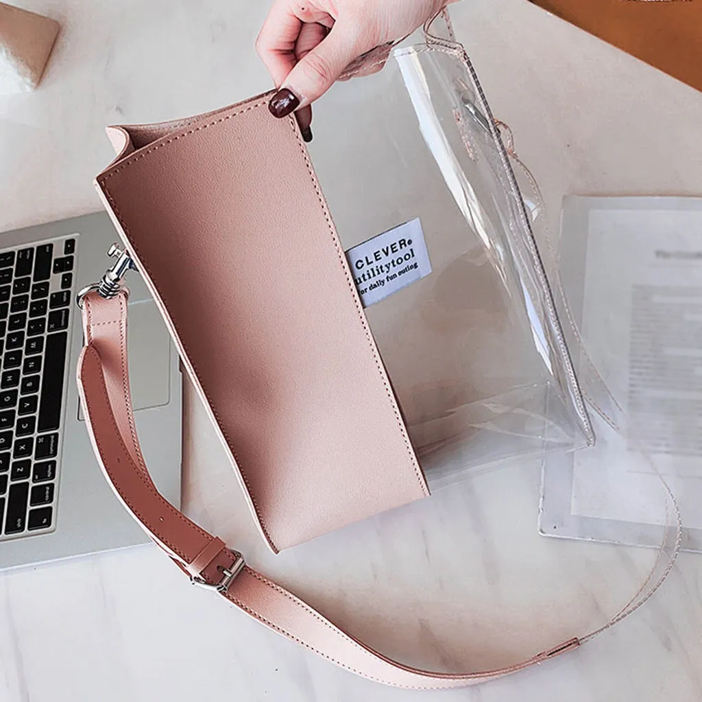 Transparent Handbag Women Waterproof Plastic Transparent Beach Bag PVC Jelly Bag Contrast Color Bag Handbag Shoulder Bags