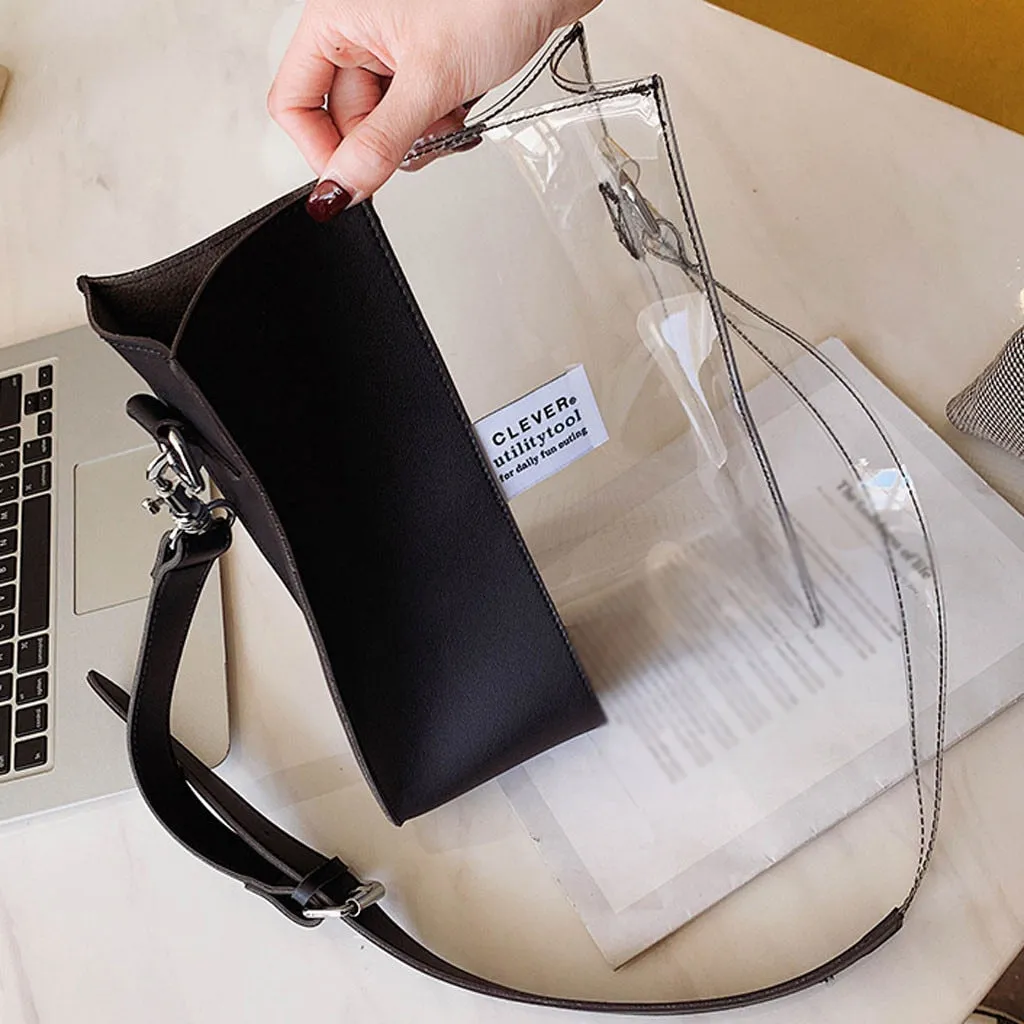 Transparent Handbag Women Waterproof Plastic Transparent Beach Bag PVC Jelly Bag Contrast Color Bag Handbag Shoulder Bags