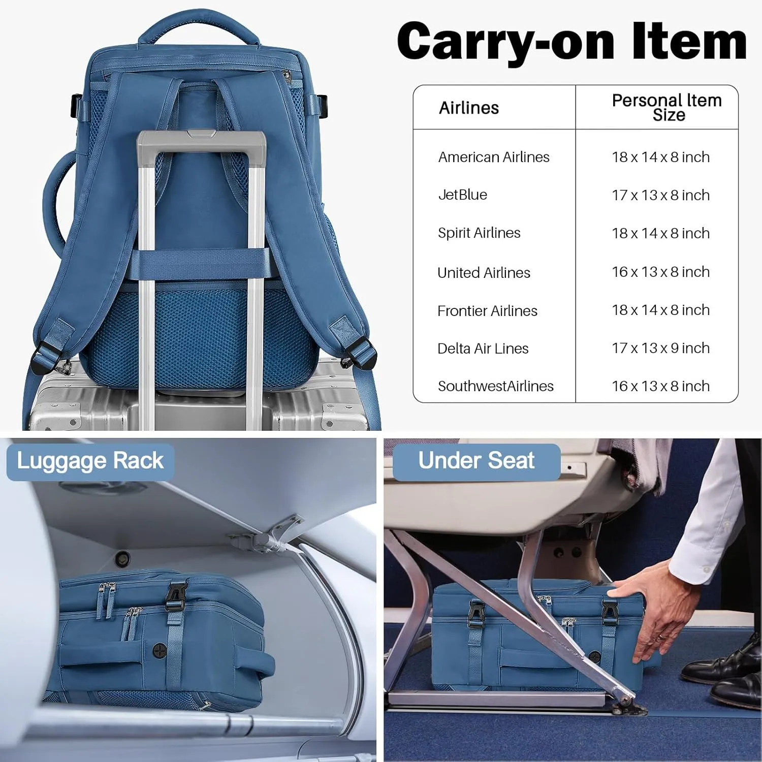 Travel Backpack for Men Women, Carry on Backpack Flight Approved, Personal Item Backpack Bag on Airplanes,Backpacks for Traveling, Travel Essentials,Dark Blue