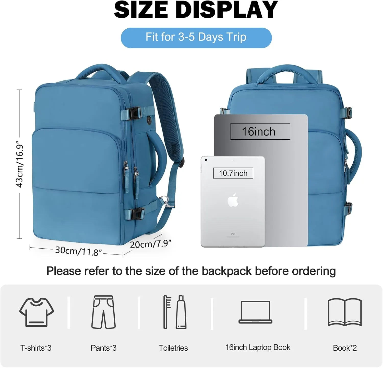 Travel Backpack for Men Women, Carry on Backpack Flight Approved, Personal Item Backpack Bag on Airplanes,Backpacks for Traveling, Travel Essentials,Dark Blue