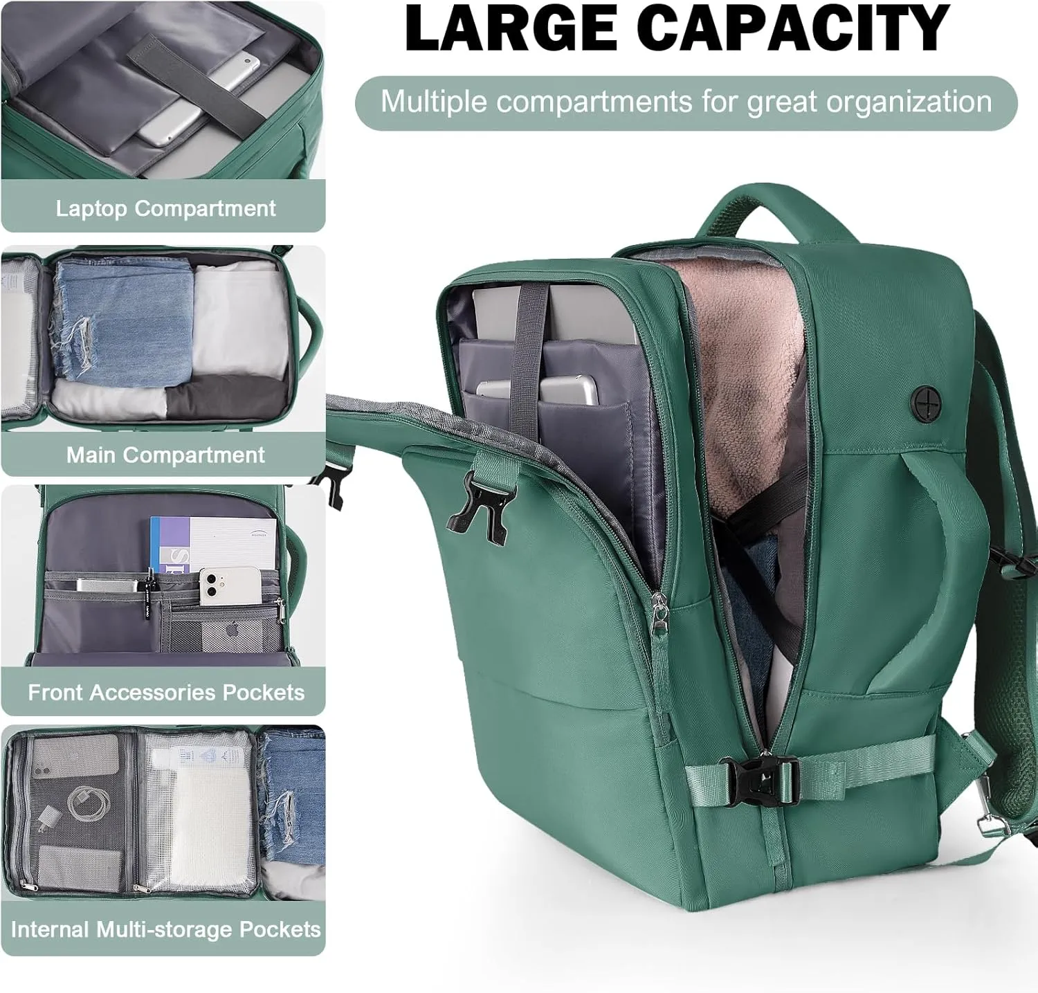 Travel Backpack for Men Women, Carry on Backpack Flight Approved, Personal Item Backpack Bag on Airplanes,Backpacks for Traveling, Travel Essentials,Dark Green