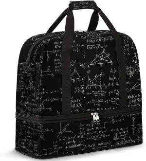 Travel Duffel Bag Education Math Sport Gym Bag for Woman Man,Waterproof Foldable Weekend Overnight Bag for Yoga Workout Training with Shoe Compartment