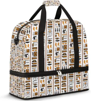 Travel Duffel Bag Egypt Egyptian Mural Hieroglyph Sport Gym Bag for Woman Man,Waterproof Foldable Weekend Overnight Bag for Yoga Workout Training with Shoe Compartment
