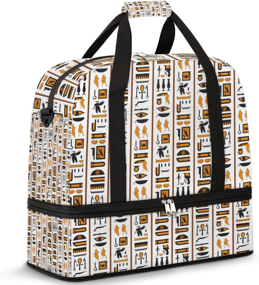 Travel Duffel Bag Egypt Egyptian Mural Hieroglyph Sport Gym Bag for Woman Man,Waterproof Foldable Weekend Overnight Bag for Yoga Workout Training with Shoe Compartment