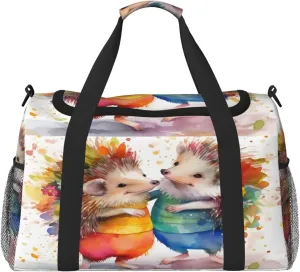 Travel Duffel Bag For Men Women, Animal Hedgehogs Art Painting Carry On Sport Gym Bag With Shoulder Strap Lightweight Waterproof Weekender Bag Overnight Bag