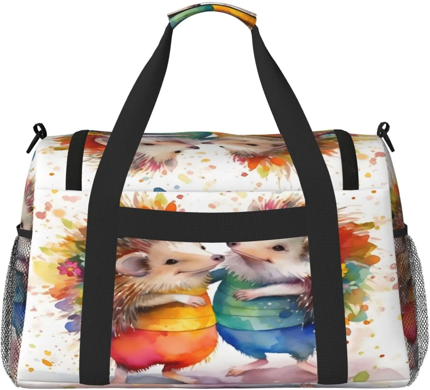Travel Duffel Bag For Men Women, Animal Hedgehogs Art Painting Carry On Sport Gym Bag With Shoulder Strap Lightweight Waterproof Weekender Bag Overnight Bag