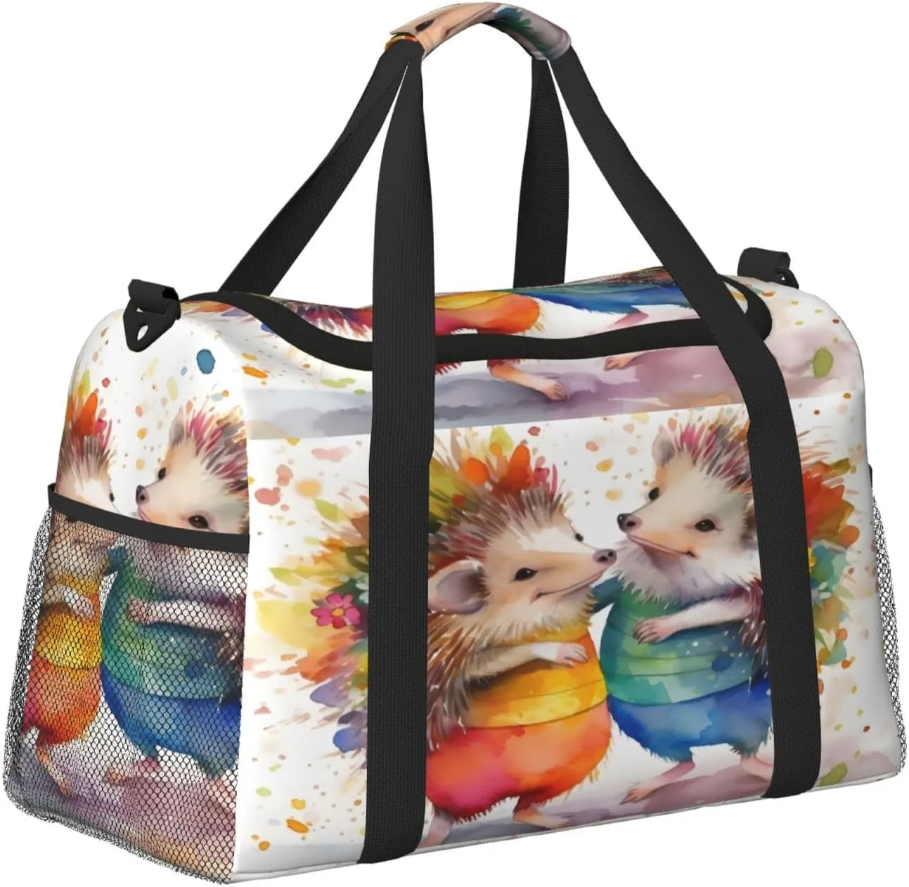 Travel Duffel Bag For Men Women, Animal Hedgehogs Art Painting Carry On Sport Gym Bag With Shoulder Strap Lightweight Waterproof Weekender Bag Overnight Bag