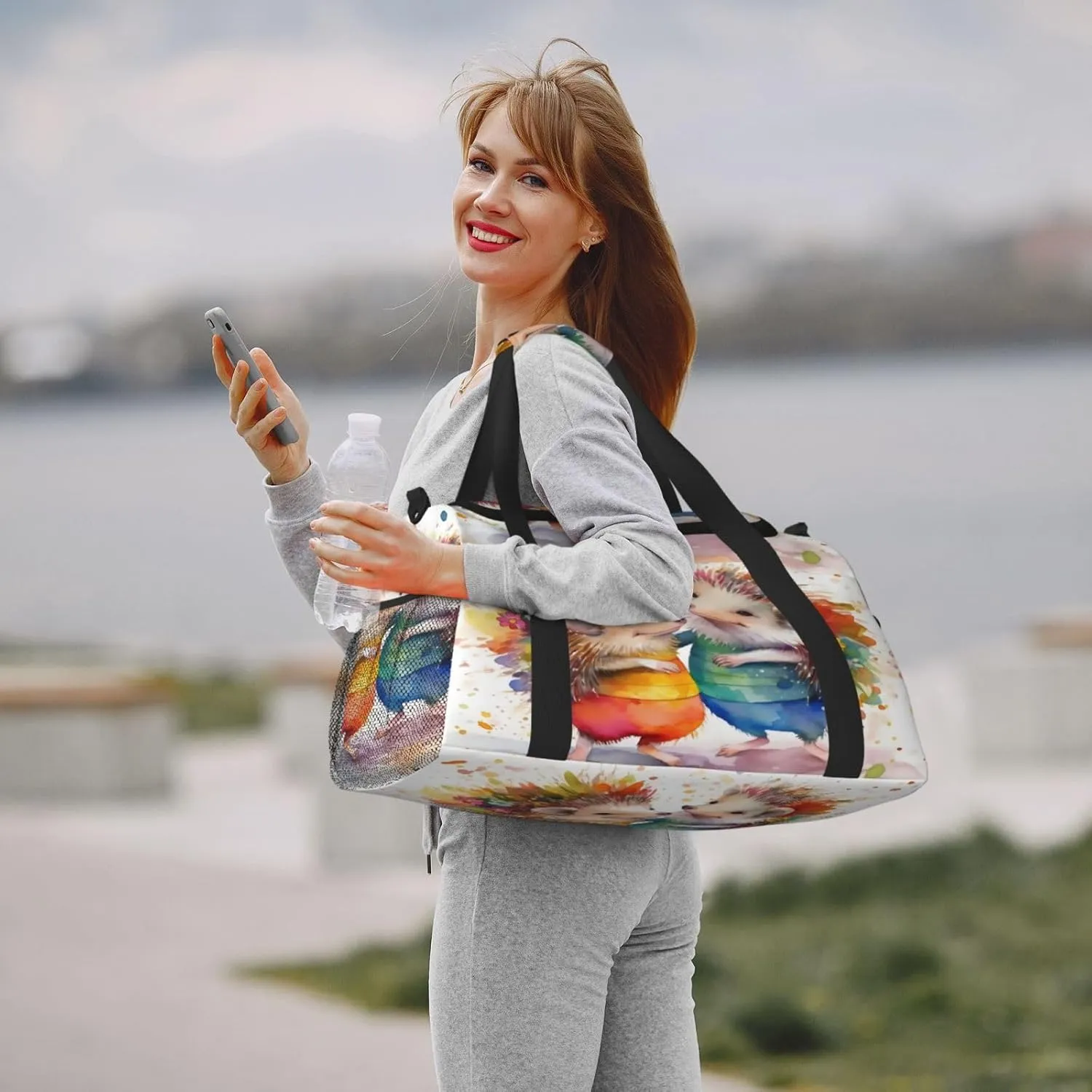 Travel Duffel Bag For Men Women, Animal Hedgehogs Art Painting Carry On Sport Gym Bag With Shoulder Strap Lightweight Waterproof Weekender Bag Overnight Bag