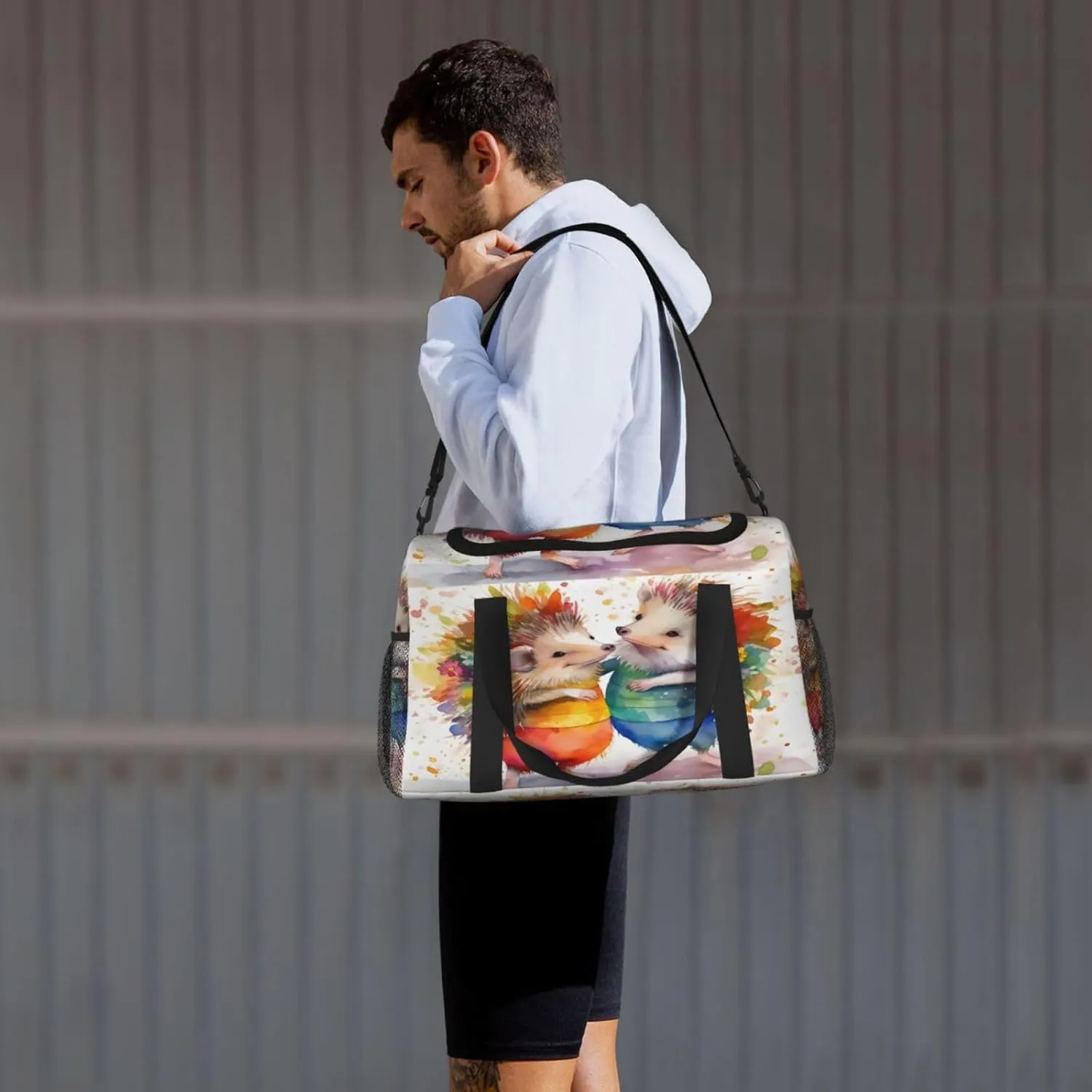 Travel Duffel Bag For Men Women, Animal Hedgehogs Art Painting Carry On Sport Gym Bag With Shoulder Strap Lightweight Waterproof Weekender Bag Overnight Bag