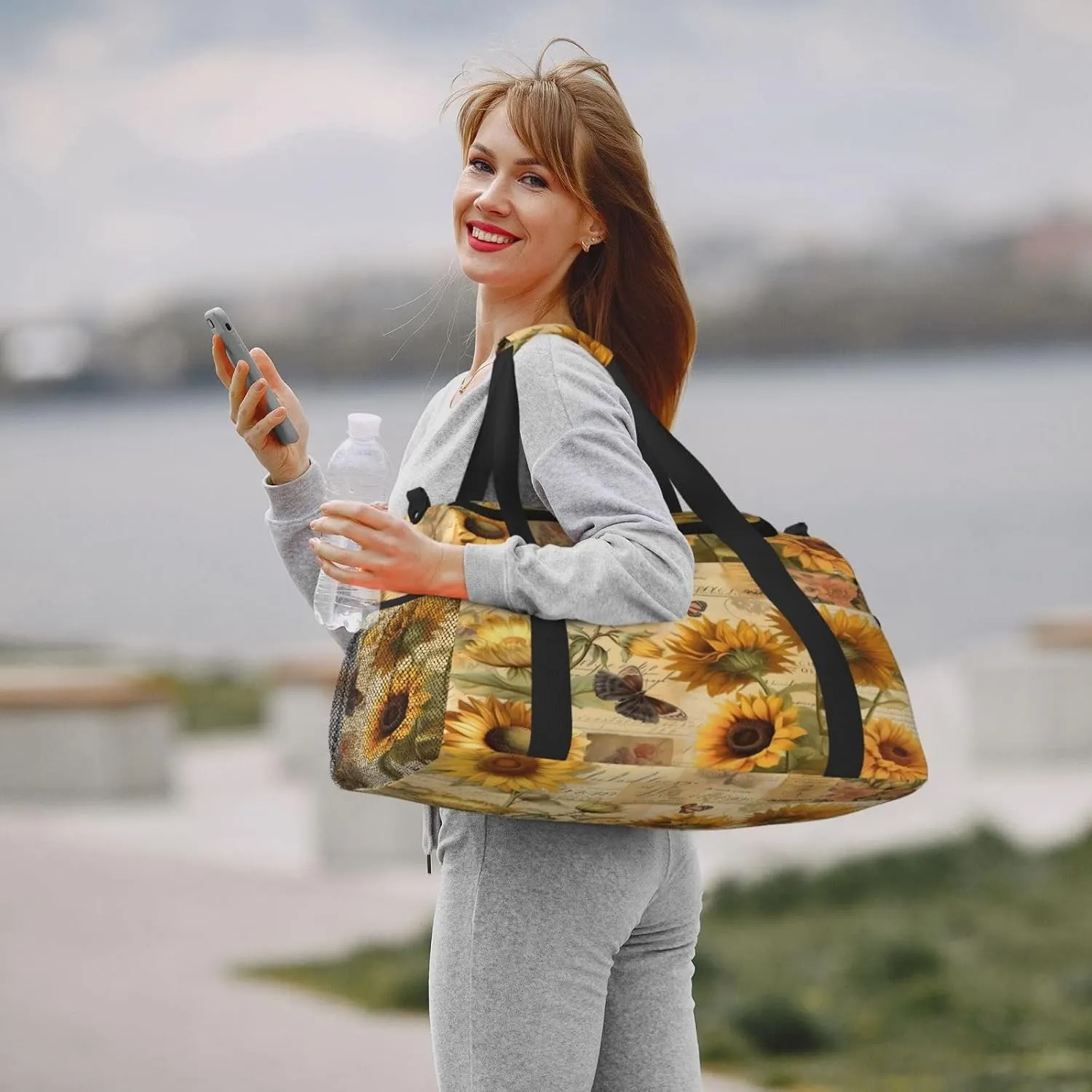 Travel Duffel Bag For Men Women, Retro Newspaper Sunflowers Carry On Sport Gym Bag With Shoulder Strap Lightweight Waterproof Weekender Bag Overnight Bag