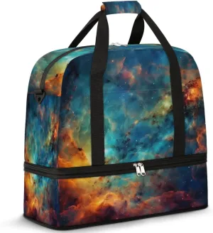 Travel Duffel Bag Galaxy Nebula Sport Gym Bag for Woman Man,Waterproof Foldable Weekend Overnight Bag for Yoga Workout Training with Shoe Compartment