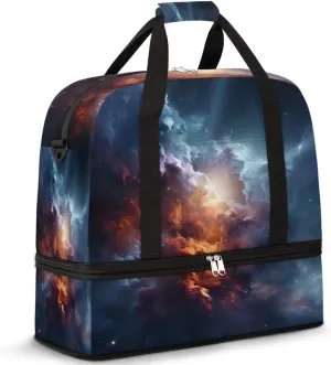 Travel Duffel Bag Galaxy Universe Nebula Sport Gym Bag for Woman Man,Waterproof Foldable Weekend Overnight Bag for Yoga Workout Training with Shoe Compartment