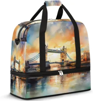 Travel Duffel Bag London Bridge Sport Gym Bag for Woman Man,Waterproof Foldable Weekend Overnight Bag for Yoga Workout Training with Shoe Compartment