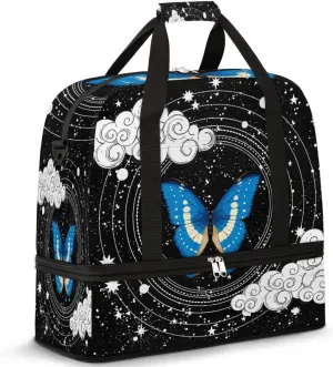 Travel Duffel Bag Moon Circle Astrology Butterfly Sport Gym Bag for Woman Man,Waterproof Foldable Weekend Overnight Bag for Yoga Workout Training with Shoe Compartment